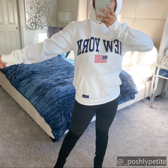 White printed oversized hoodie sweatshirt sweater cinched long sleeve - Picture 6 of 15